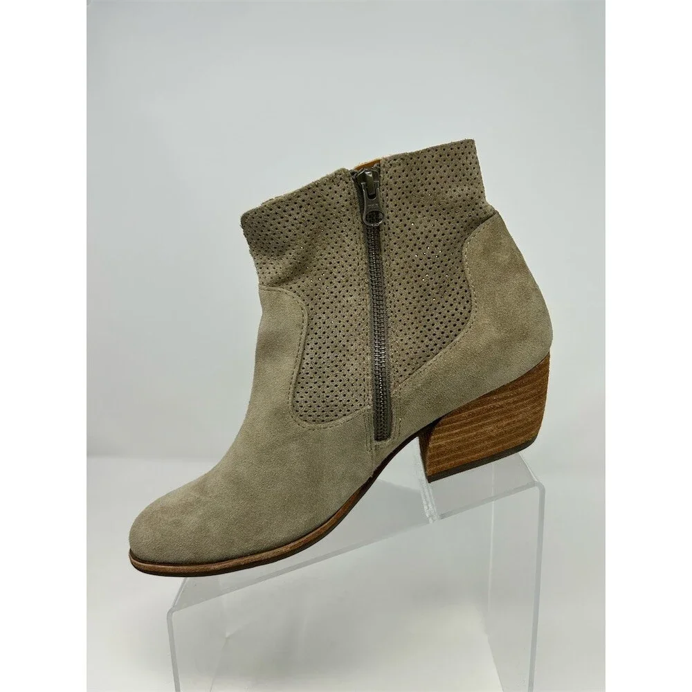 Kork-Ease Sherrill Womens Ankle Booties Beige Perforated Side Zip Block Size 9.5